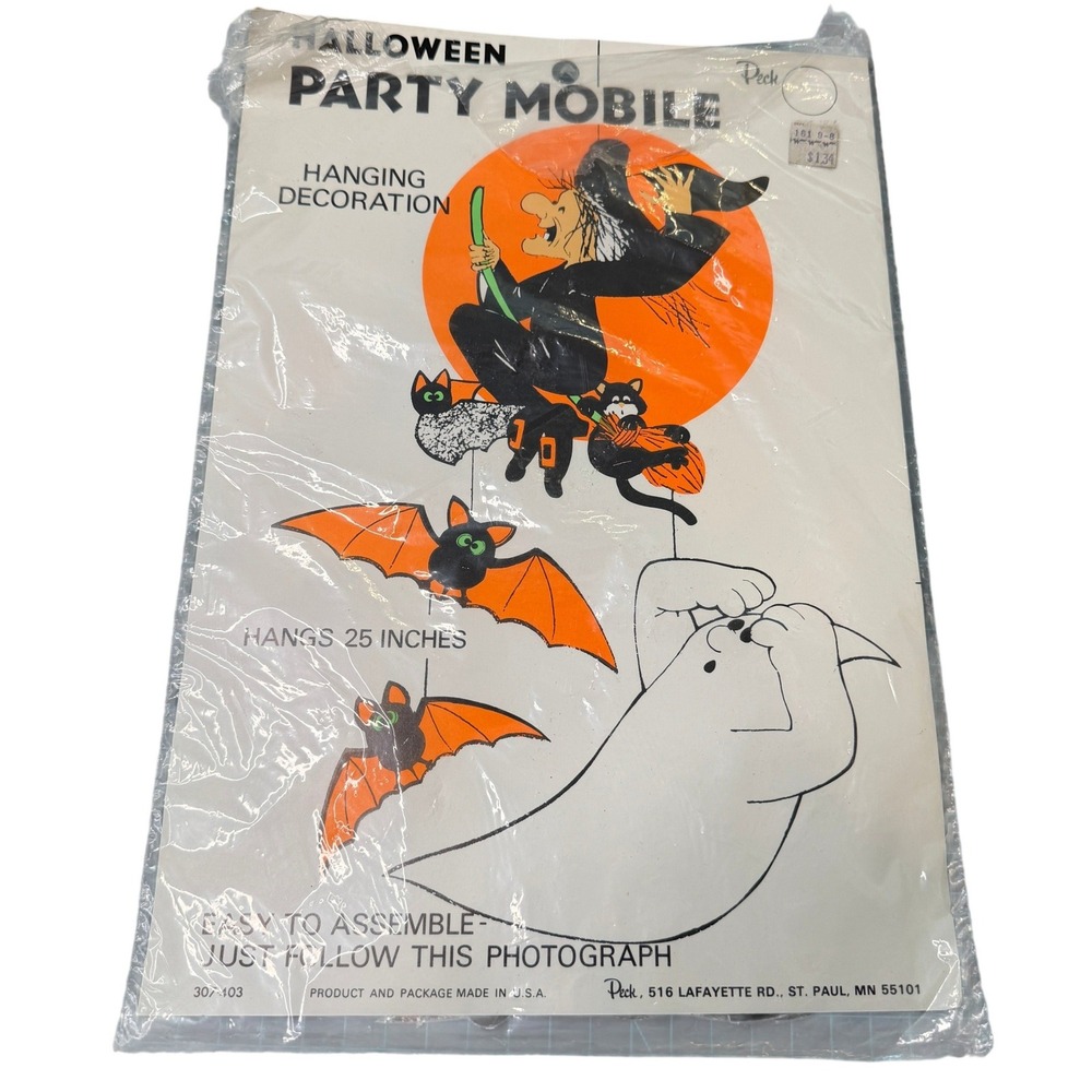 Vintage Peck Inc Halloween Party Mobile Hanging Decoration Witch Ghost Bats 25"